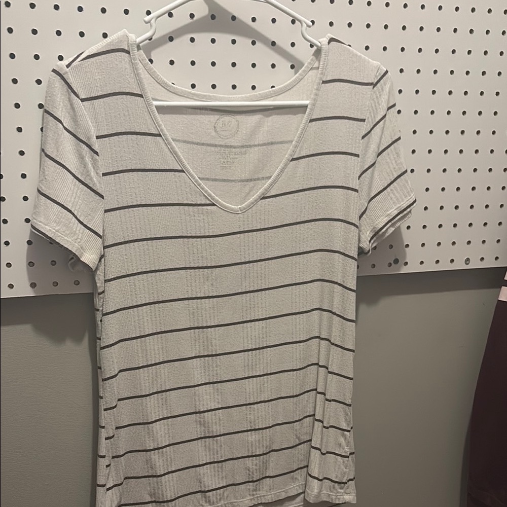 Striped V-Neck Women's Top - White and Black